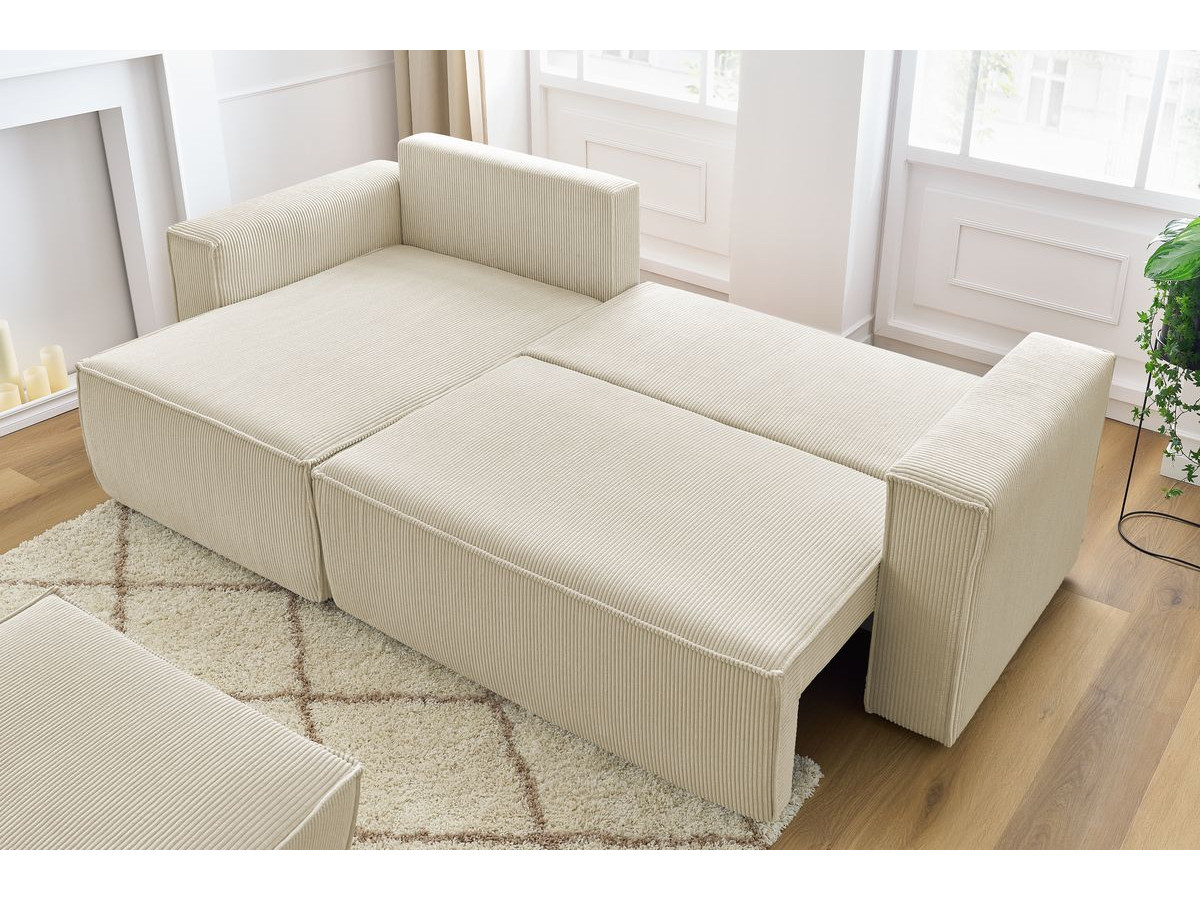 Canapé d'angle réversible convertible coffre NIHAD velours côtelé avec pouf