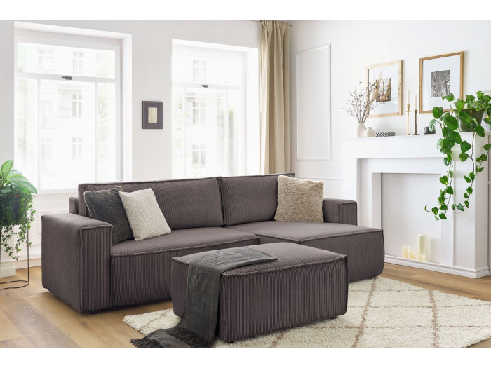 Canapé d'angle réversible convertible coffre NIHAD avec pouf