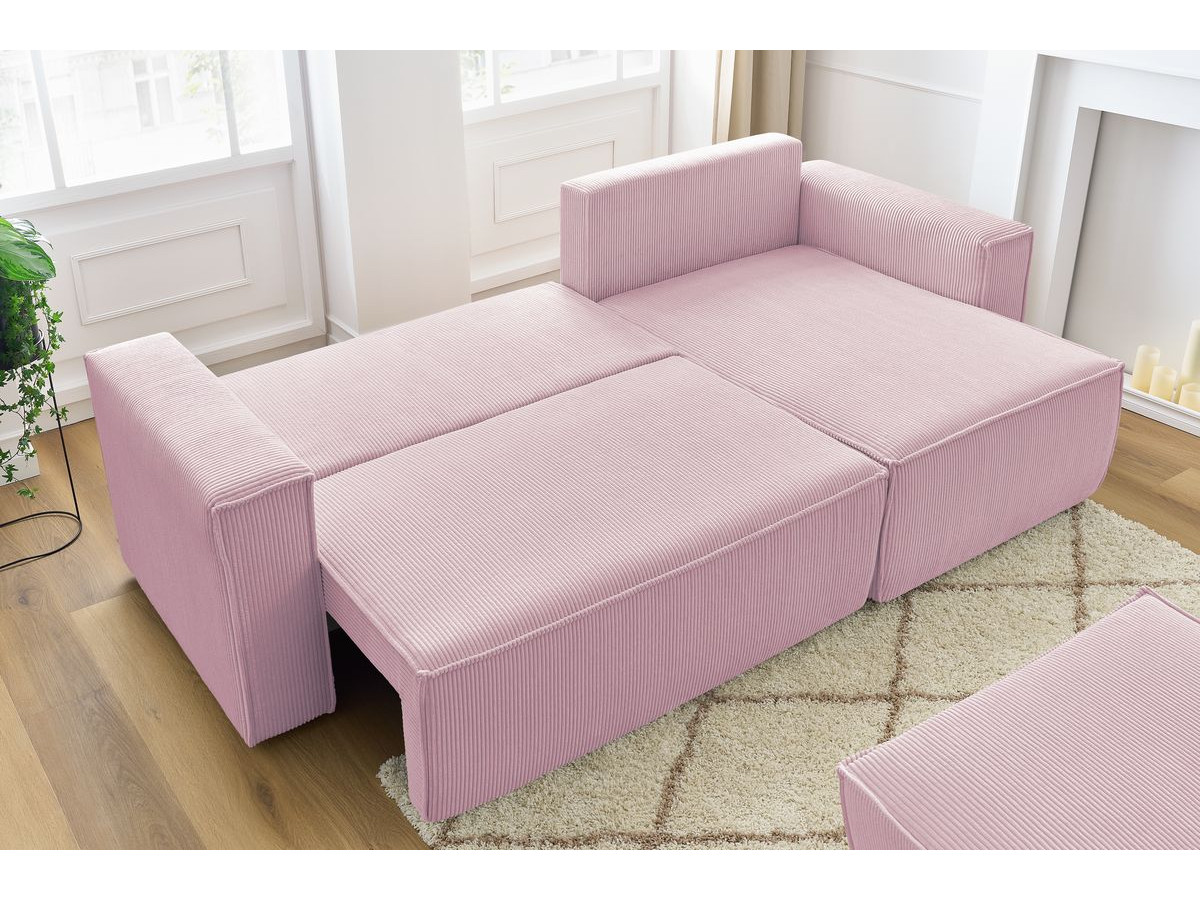 Canapé d'angle réversible convertible coffre NIHAD velours côtelé avec pouf