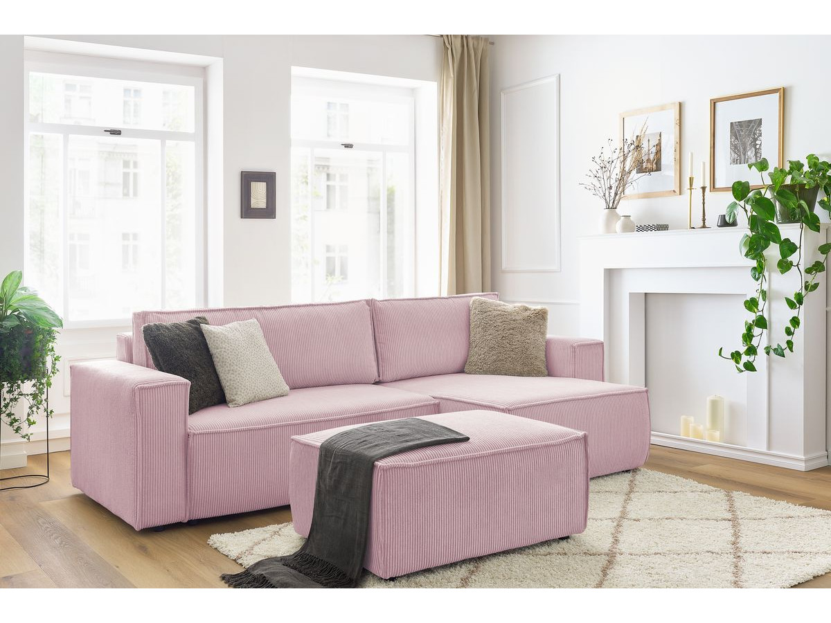 Canapé d'angle réversible convertible coffre NIHAD velours côtelé avec pouf