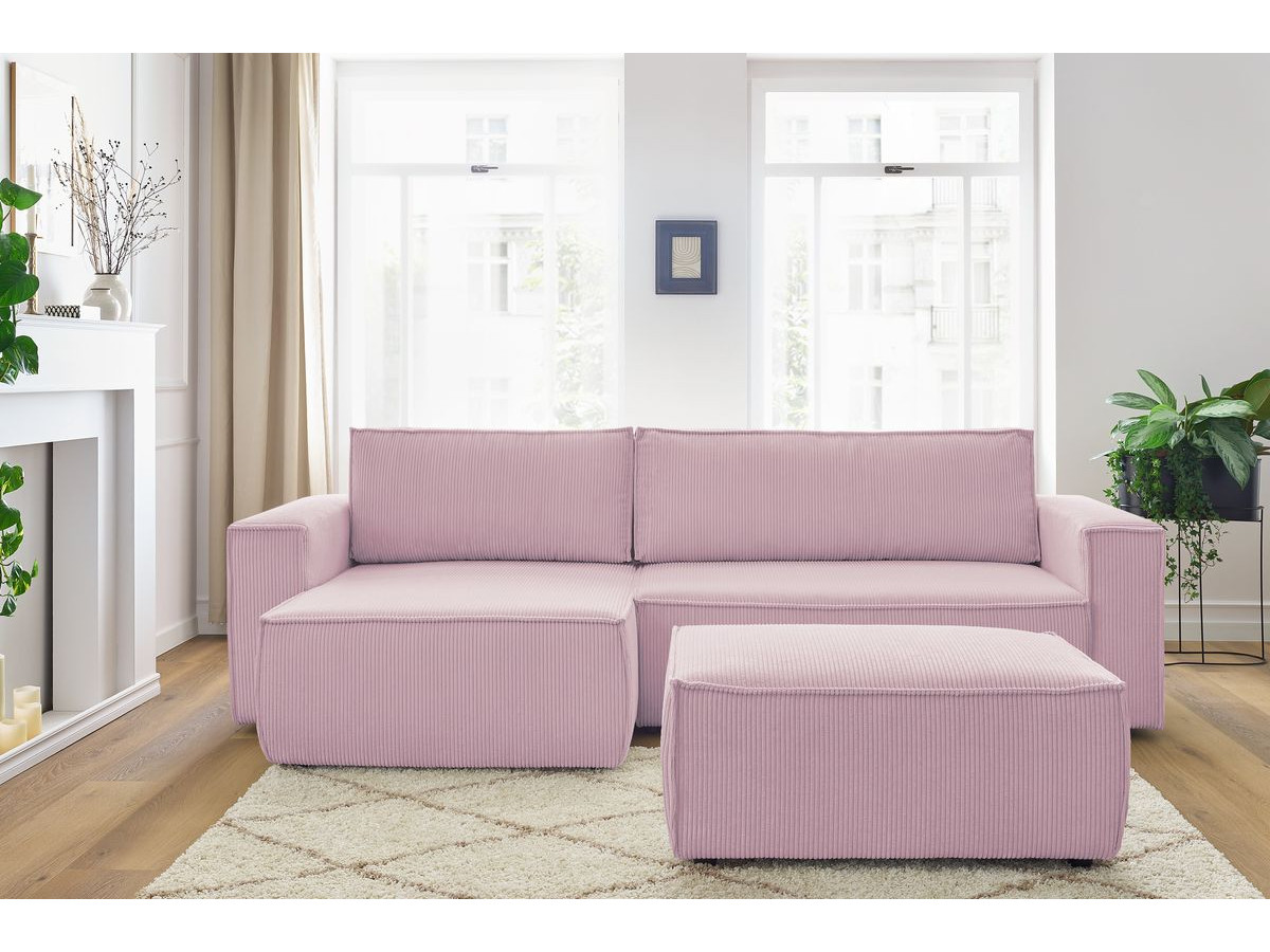 Canapé d'angle réversible convertible coffre NIHAD velours côtelé avec pouf