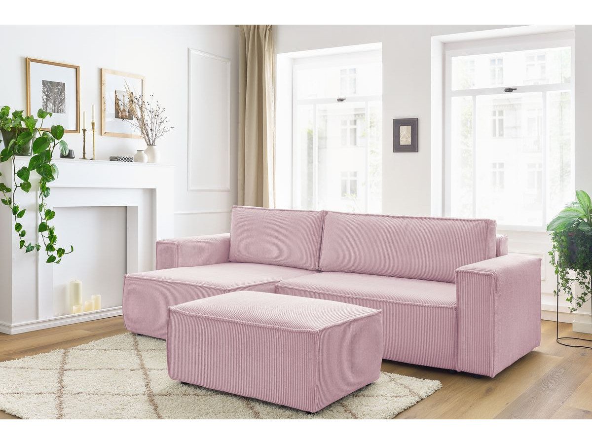 Canapé d'angle réversible convertible coffre NIHAD velours côtelé avec pouf