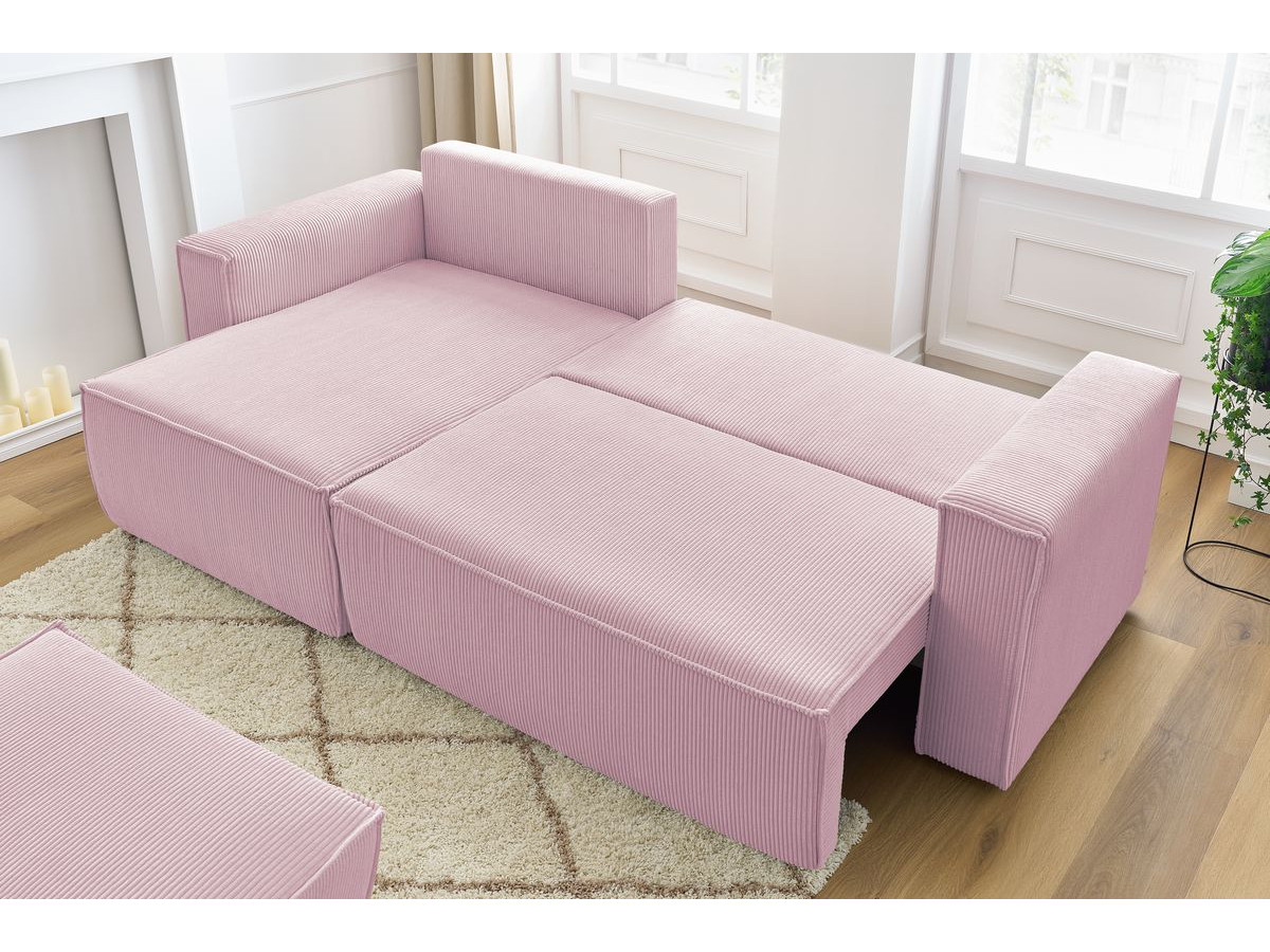 Canapé d'angle réversible convertible coffre NIHAD velours côtelé avec pouf
