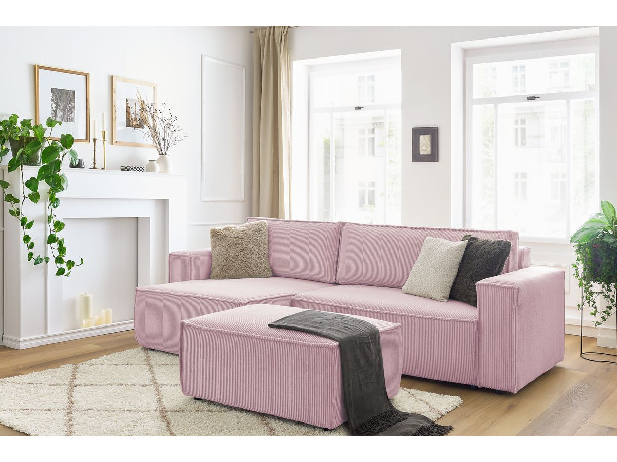 Canapé d'angle réversible convertible coffre NIHAD velours côtelé avec pouf