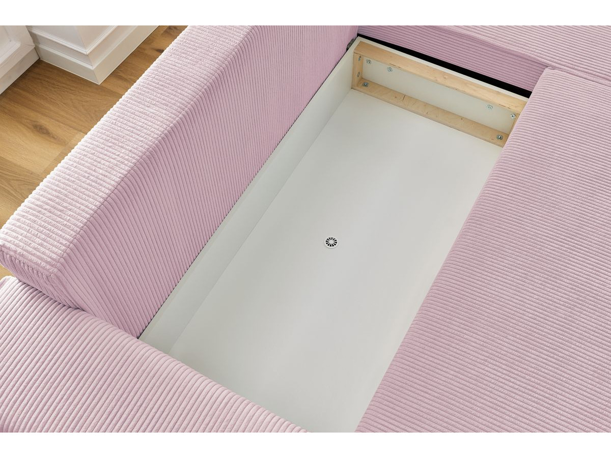 Canapé d'angle réversible convertible coffre NIHAD velours côtelé avec pouf