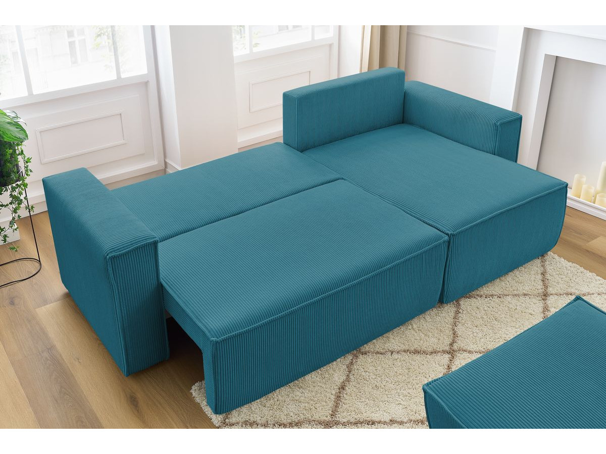 Canapé d'angle réversible convertible coffre NIHAD velours côtelé avec pouf