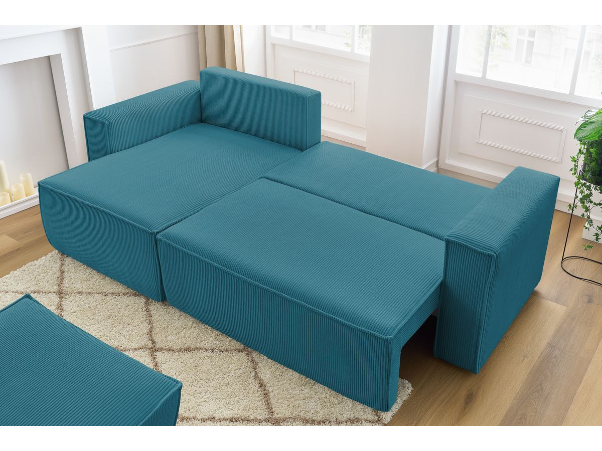 Canapé d'angle réversible convertible coffre NIHAD velours côtelé avec pouf