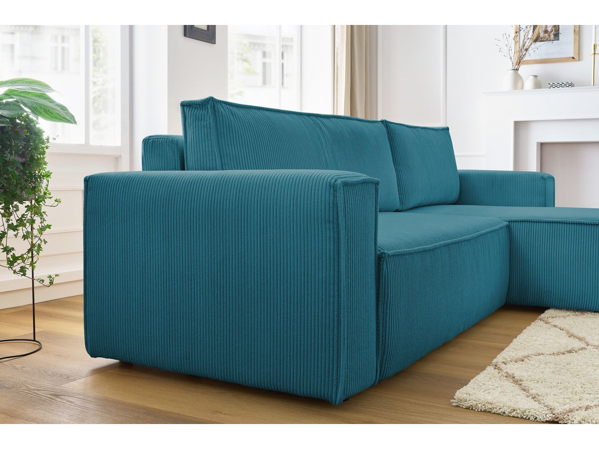 Canapé d'angle réversible convertible coffre NIHAD velours côtelé avec pouf