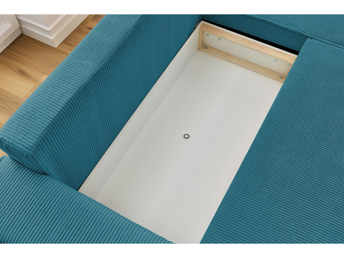 Canapé d'angle réversible convertible coffre NIHAD velours côtelé avec pouf