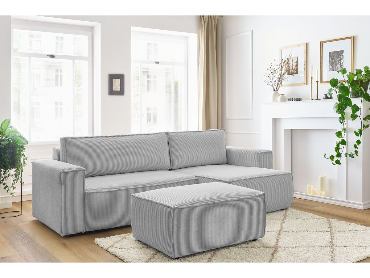 Canapé d'angle réversible convertible coffre NIHAD velours côtelé avec pouf