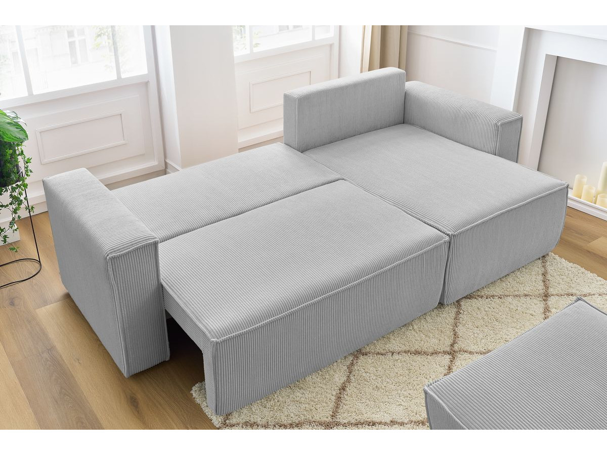 Canapé d'angle réversible convertible coffre NIHAD velours côtelé avec pouf