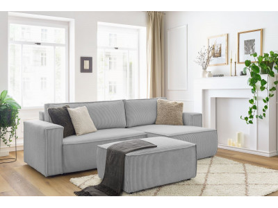 Canapé d'angle réversible convertible coffre NIHAD velours côtelé avec pouf
