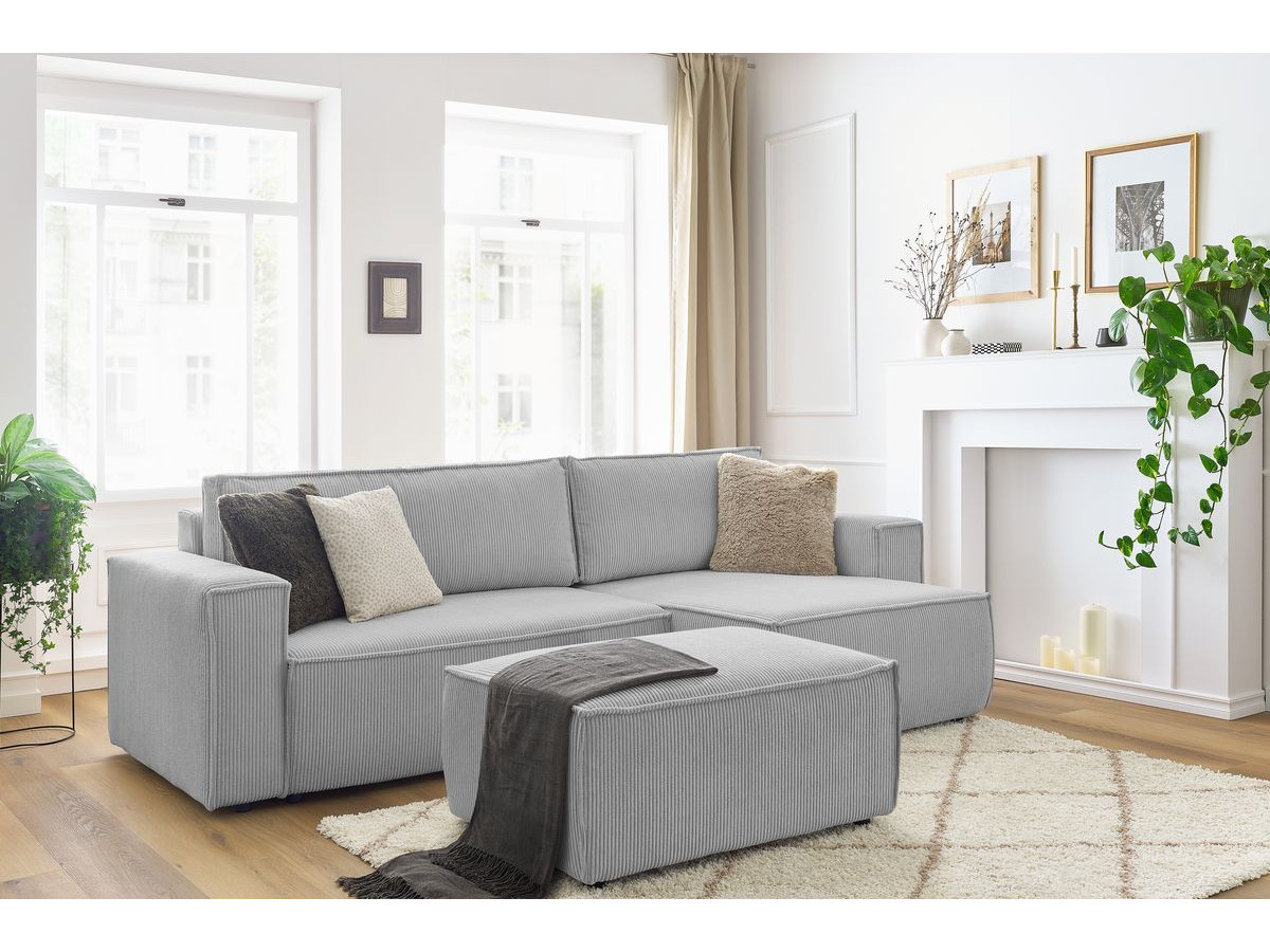 Canapé d'angle réversible convertible coffre NIHAD velours côtelé avec pouf