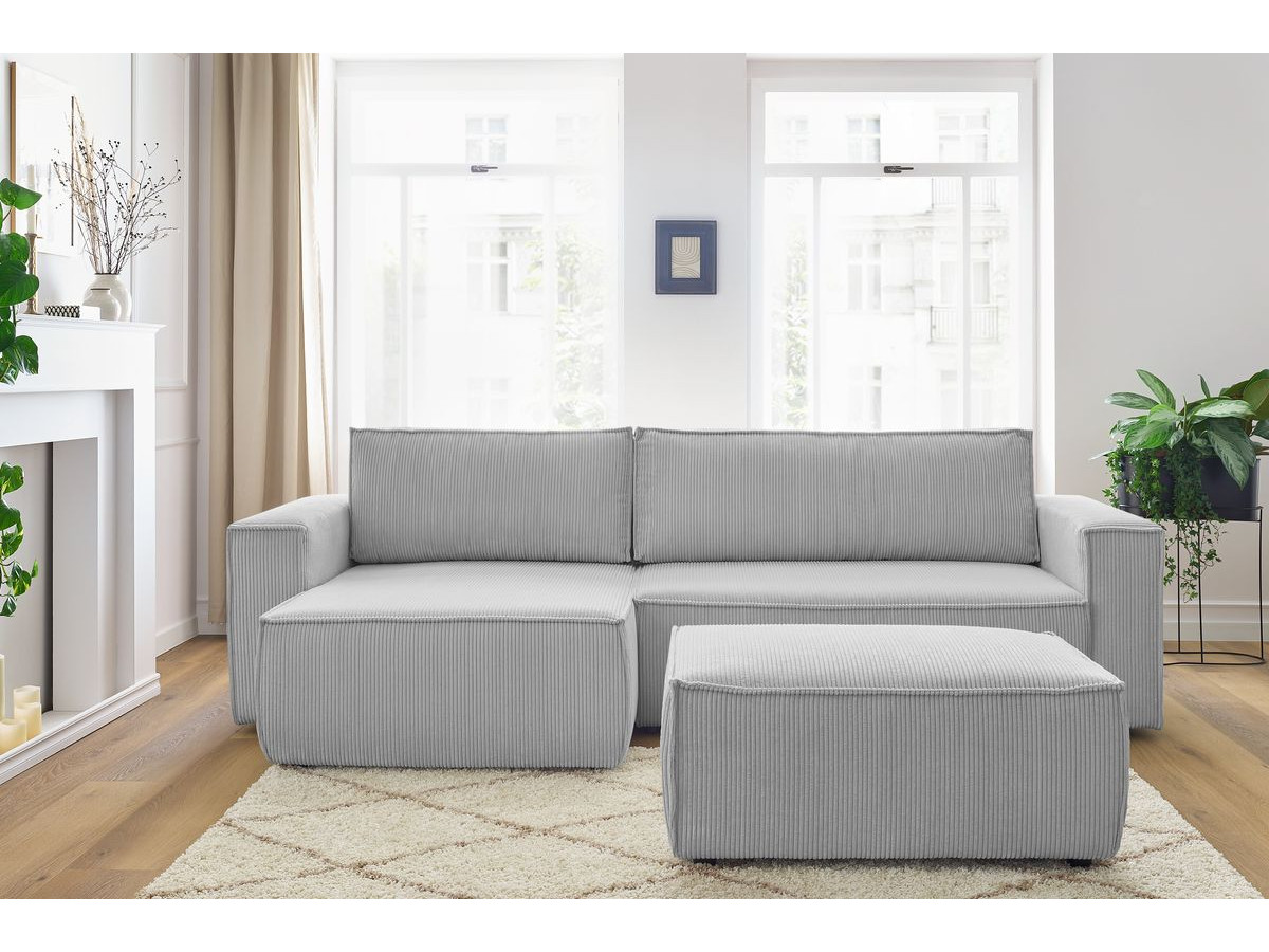 Canapé d'angle réversible convertible coffre NIHAD velours côtelé avec pouf