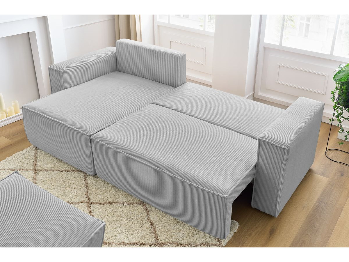 Canapé d'angle réversible convertible coffre NIHAD velours côtelé avec pouf
