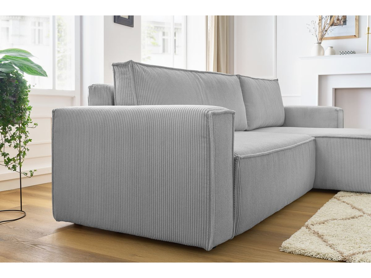 Canapé d'angle réversible convertible coffre NIHAD velours côtelé avec pouf