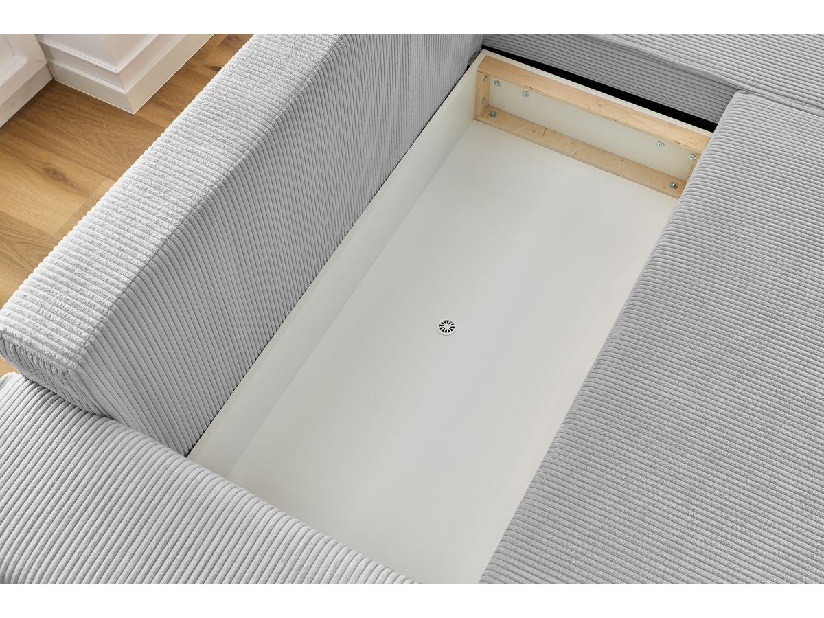 Canapé d'angle réversible convertible coffre NIHAD velours côtelé avec pouf