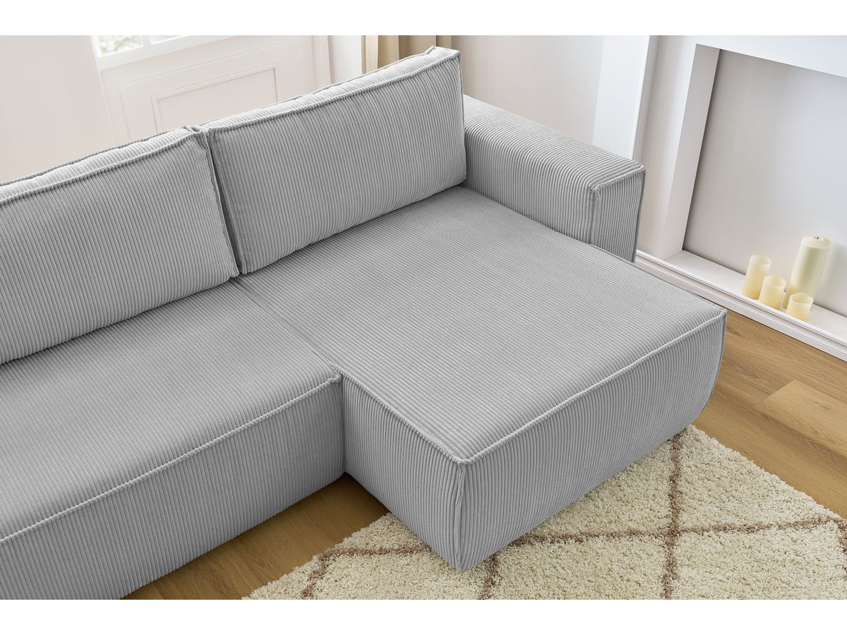 Canapé d'angle réversible convertible coffre NIHAD velours côtelé avec pouf