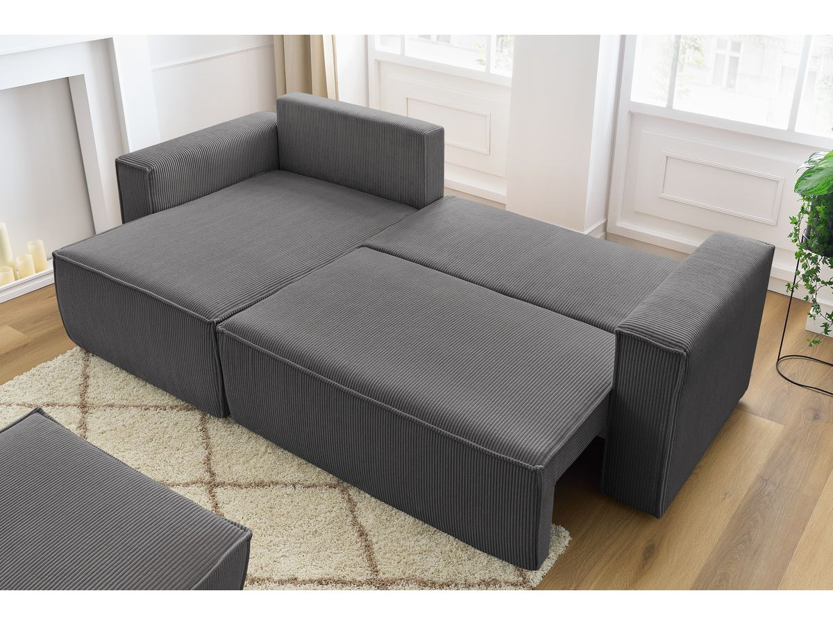 Canapé d'angle réversible convertible coffre NIHAD velours côtelé avec pouf