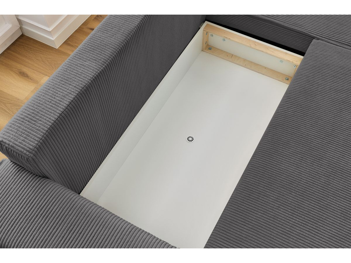 Canapé d'angle réversible convertible coffre NIHAD velours côtelé avec pouf
