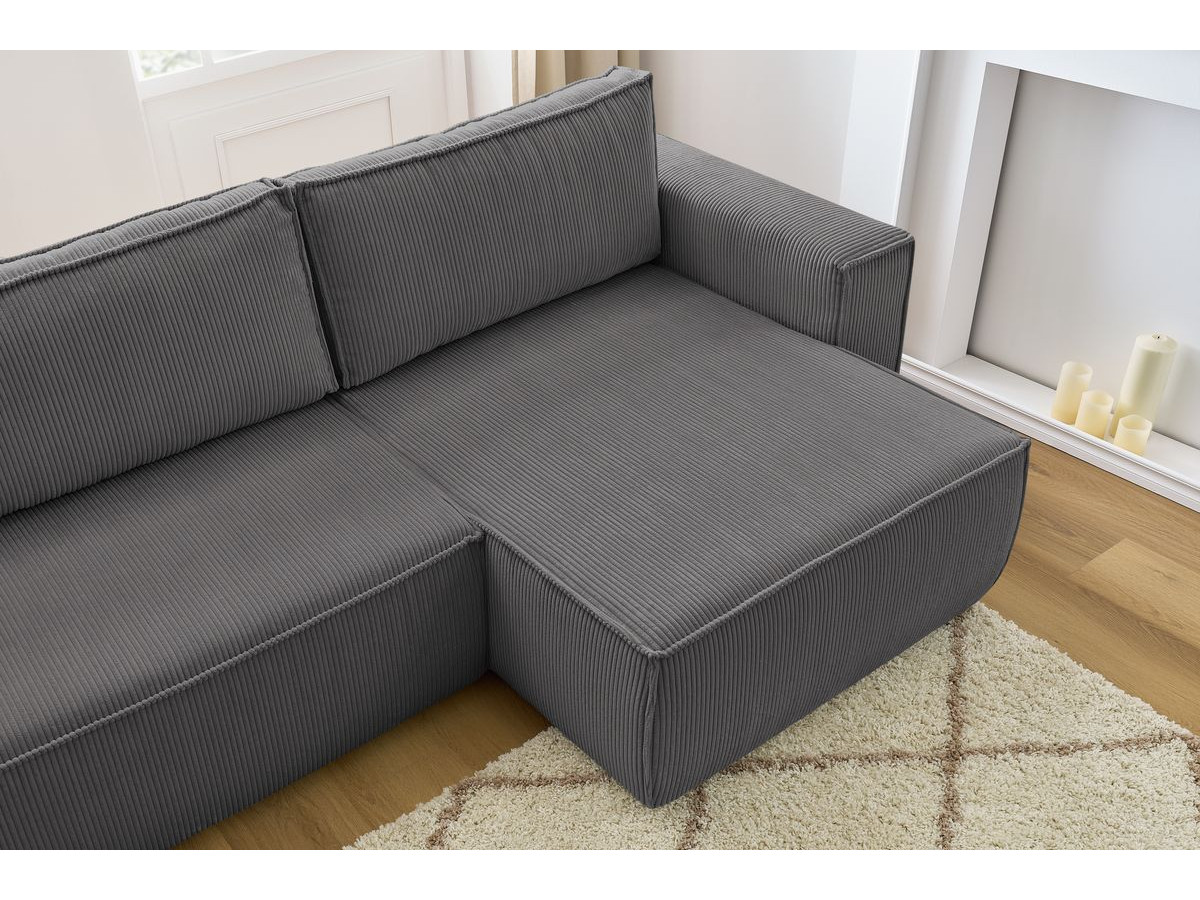 Canapé d'angle réversible convertible coffre NIHAD velours côtelé avec pouf