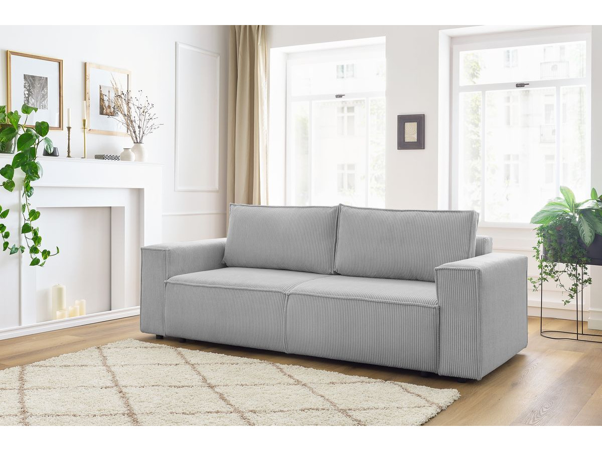 Canapé droit convertible coffre NIHAD velours côtelé gris clair BOBOCHIC 3 places - Vue supplémentaire 3