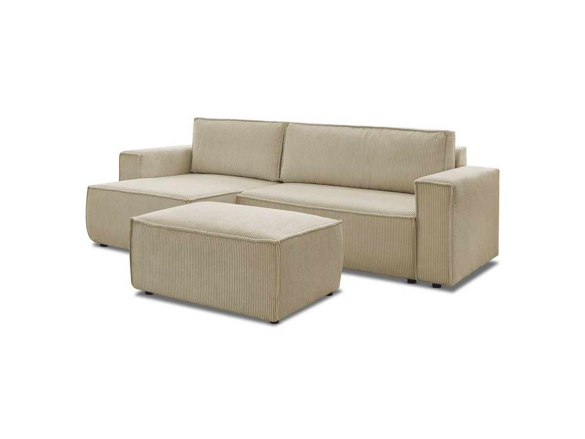 Canapé d'angle réversible convertible coffre NIHAD velours côtelé avec pouf
