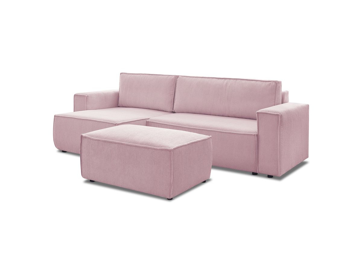 Canapé d'angle réversible convertible coffre NIHAD velours côtelé avec pouf