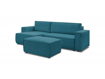 Canapé d'angle réversible convertible coffre NIHAD velours côtelé avec pouf