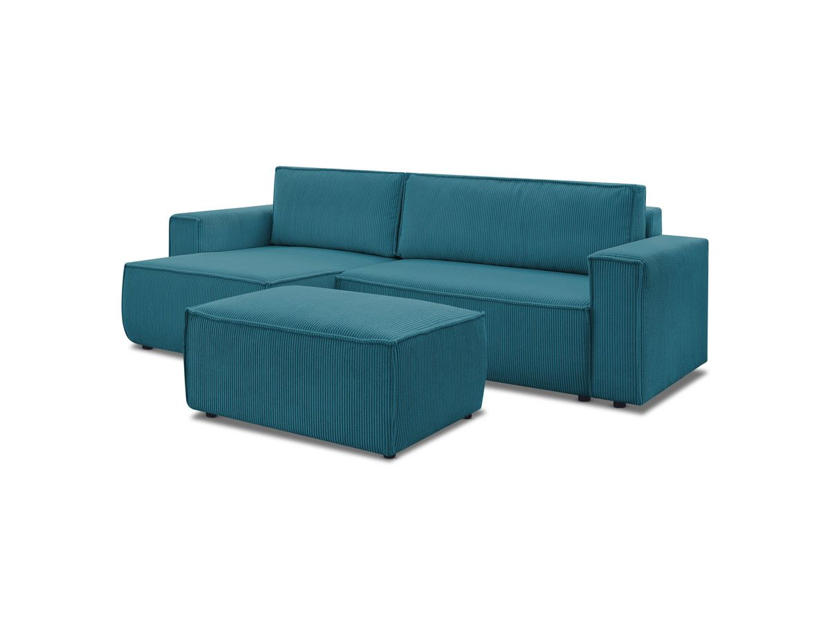 Canapé d'angle réversible convertible coffre NIHAD velours côtelé avec pouf