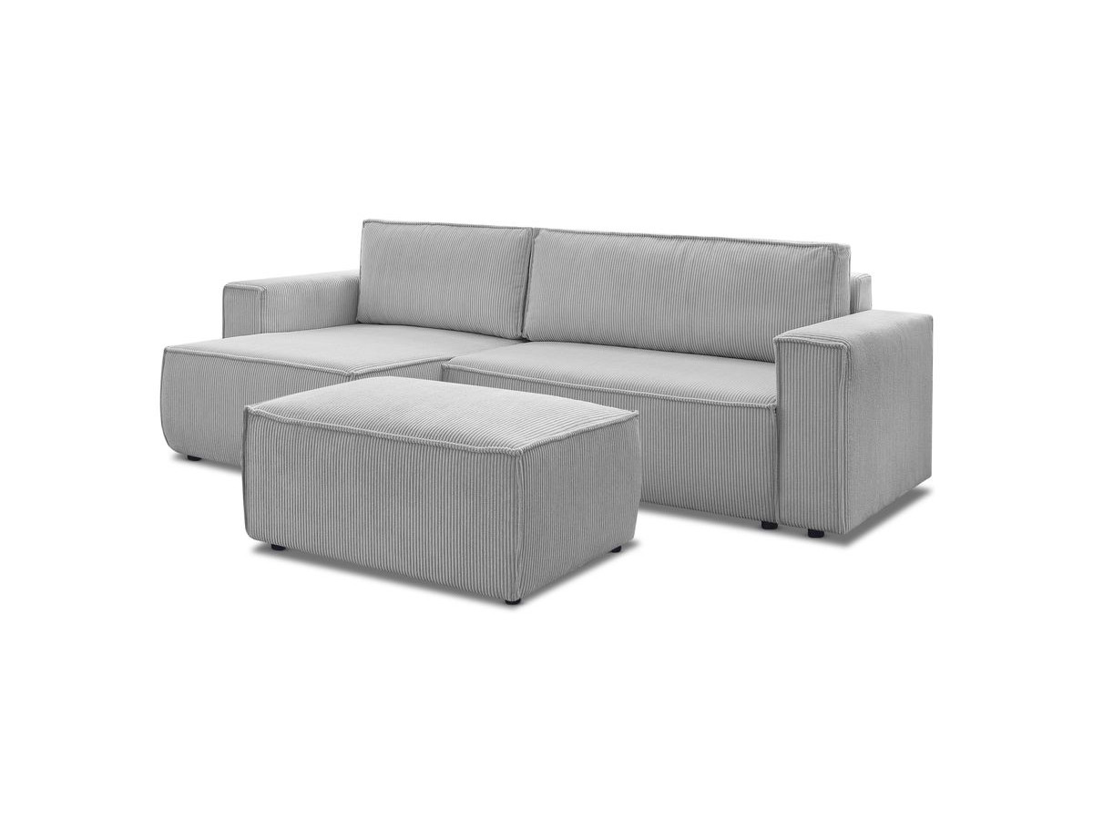 Canapé d'angle réversible convertible coffre NIHAD velours côtelé avec pouf