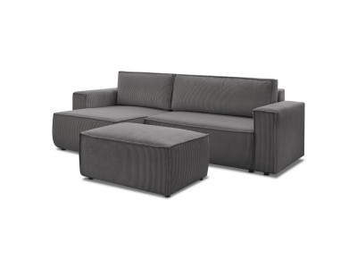 Canapé d'angle réversible convertible coffre NIHAD velours côtelé avec pouf