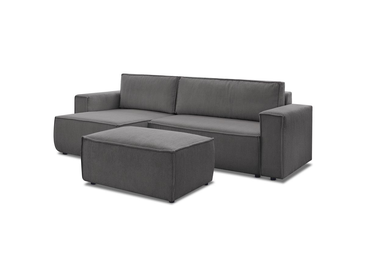Canapé d'angle réversible convertible coffre NIHAD velours côtelé avec pouf
