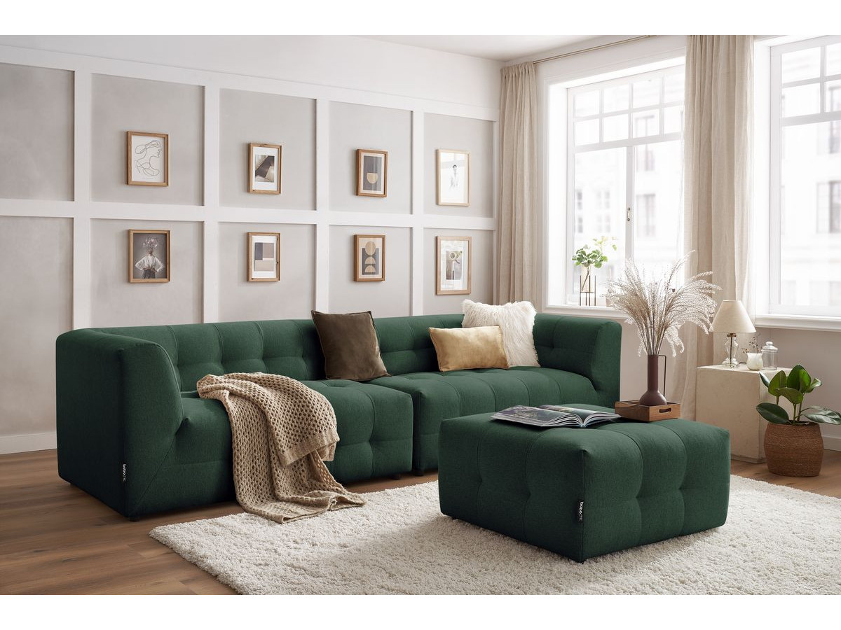 Canapé droit modulable 4 places KLEBER avec pouf vert