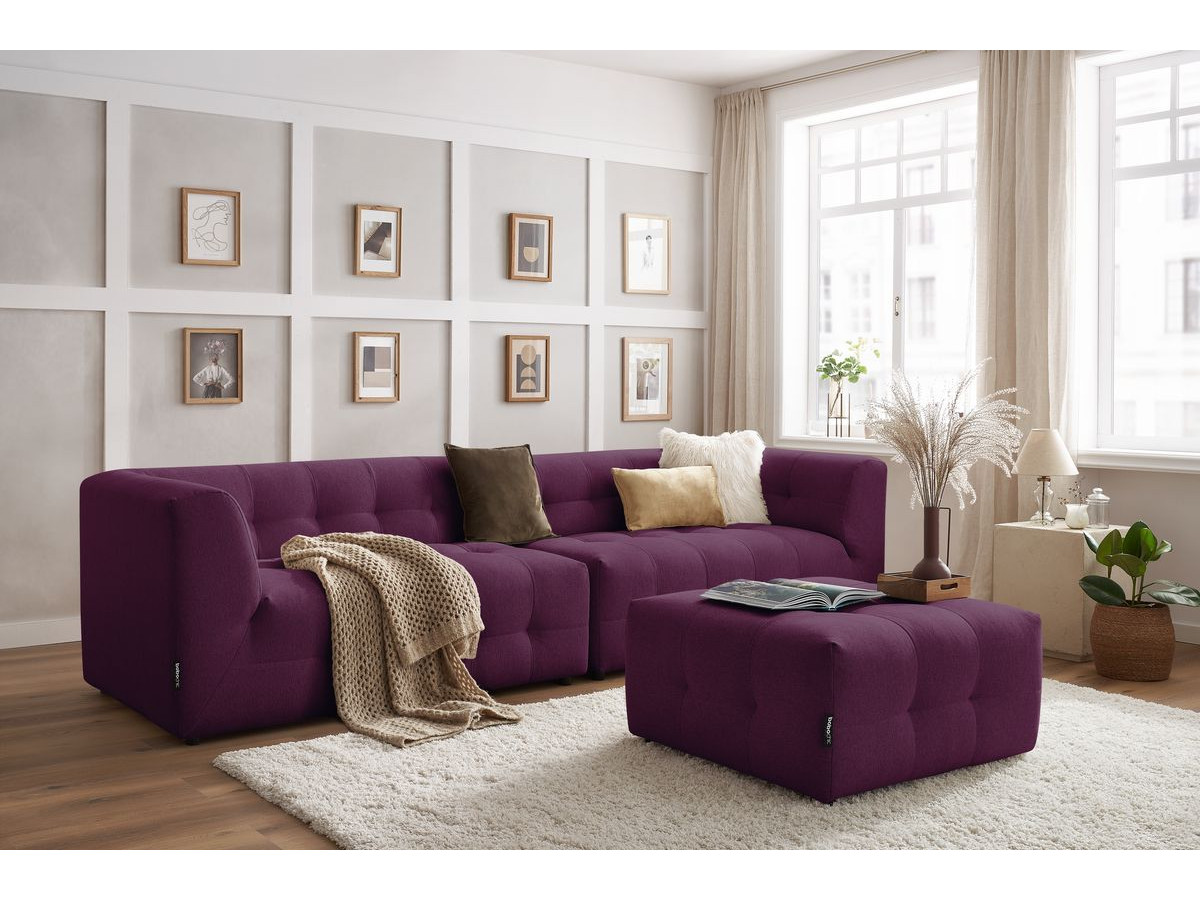 Canapé droit modulable 4 places KLEBER avec pouf violet