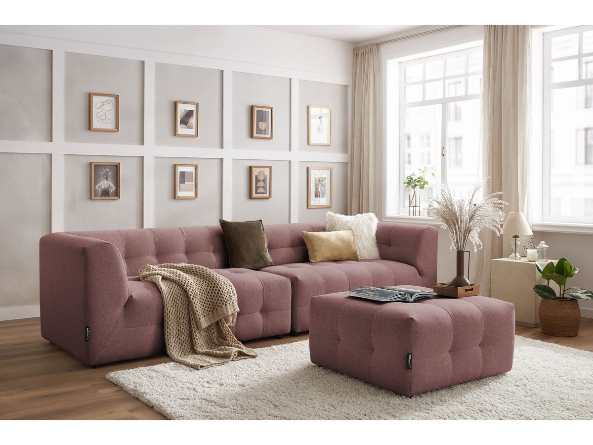 Canapé droit modulable 4 places KLEBER avec pouf rose