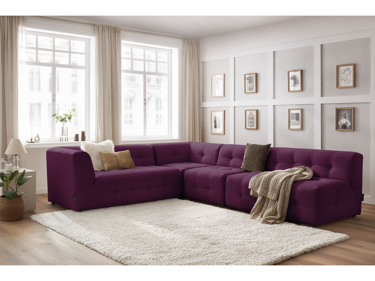 Canapé d'angle fixe 100% modulable KLEBER violet  angle gauche BOBOCHIC 6 places