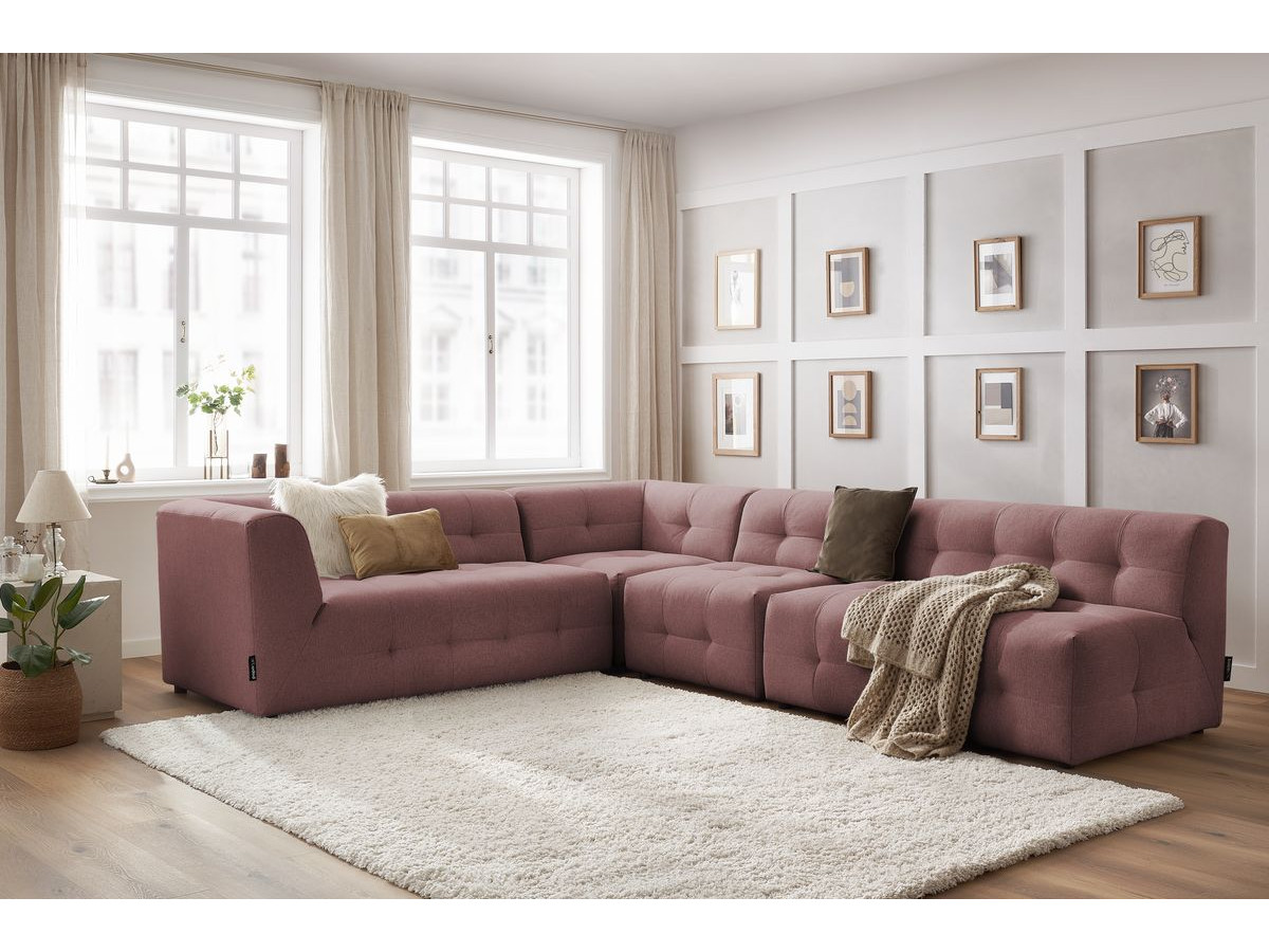 Canapé d'angle fixe 100% modulable KLEBER rose  angle gauche BOBOCHIC 6 places
