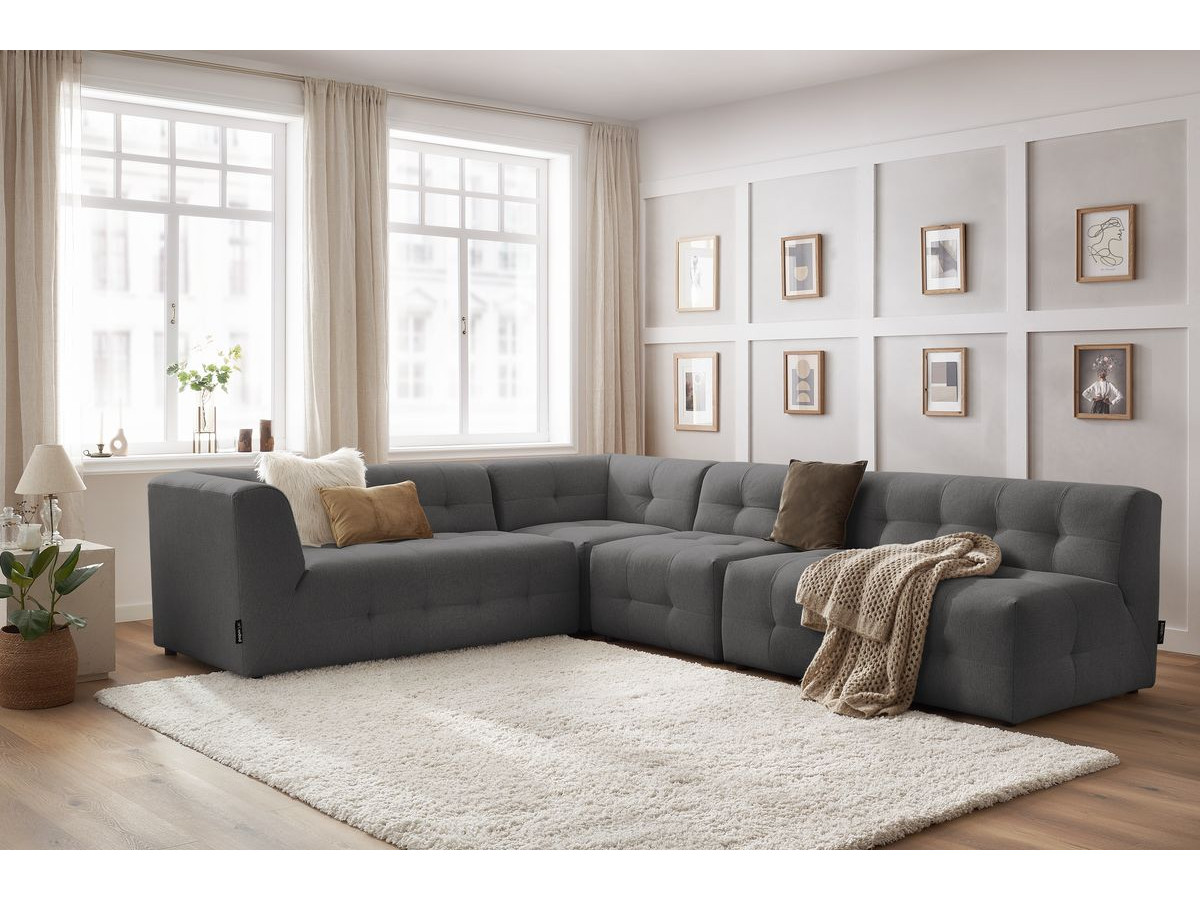 Canapé d'angle fixe 100% modulable KLEBER gris foncé angle gauche BOBOCHIC 6 places