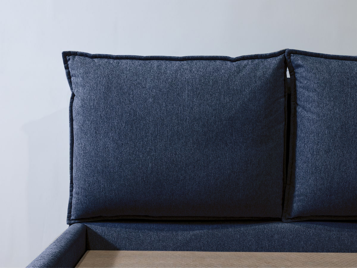 Lit coffre GARANCE avec tête de lit effet oreiller bleu — vue 3