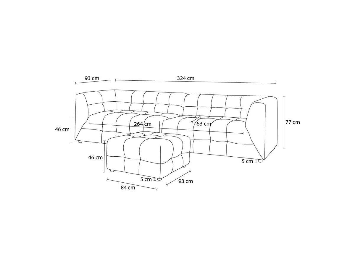 Sofa modułowa 4-osobowa nierozkładana KLEBER z pufem