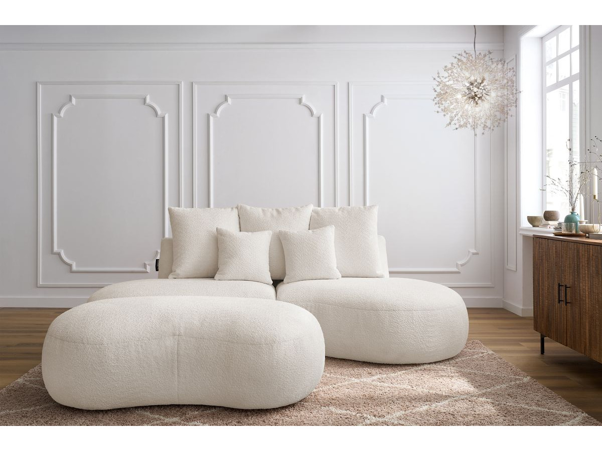 Canapé droit 3 places SAINT-GERMAIN bouclette avec pouf blanc — vue 5