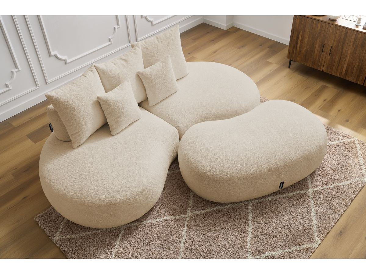 Canapé droit 3 places SAINT-GERMAIN bouclette avec pouf beige — vue 6