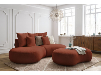 Canapé droit fixe 3 places SAINT-GERMAIN tissu bouclette avec pouf
