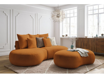Canapé droit fixe 3 places SAINT-GERMAIN tissu bouclette avec pouf