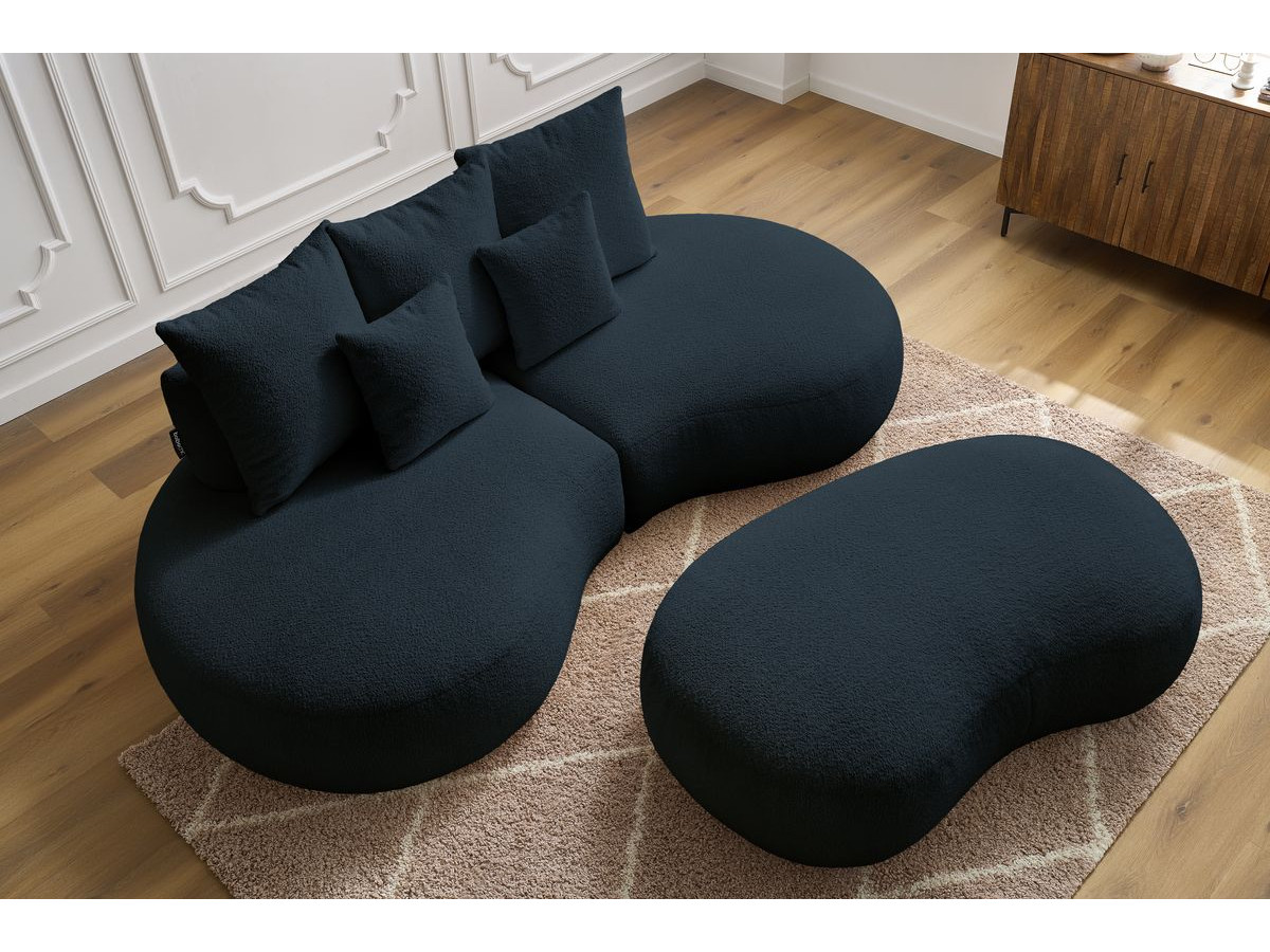 Canapé droit 3 places SAINT-GERMAIN bouclette avec pouf bleu foncé — vue 6