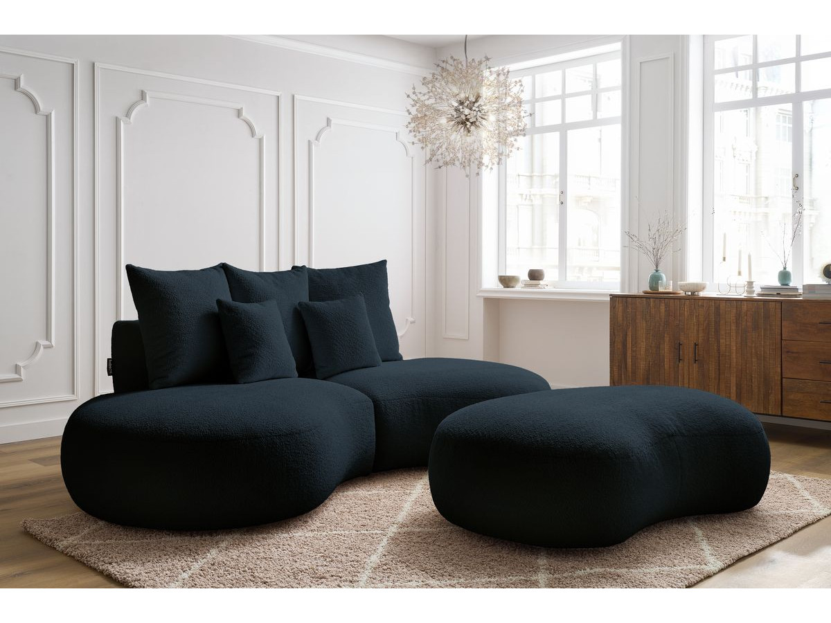 Canapé droit 3 places SAINT-GERMAIN bouclette avec pouf bleu foncé — vue 4