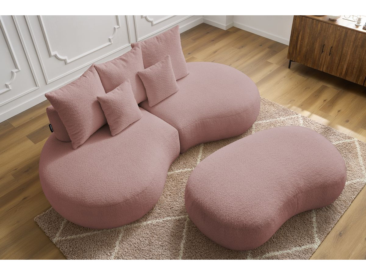 Canapé droit 3 places SAINT-GERMAIN bouclette avec pouf rose — vue 6