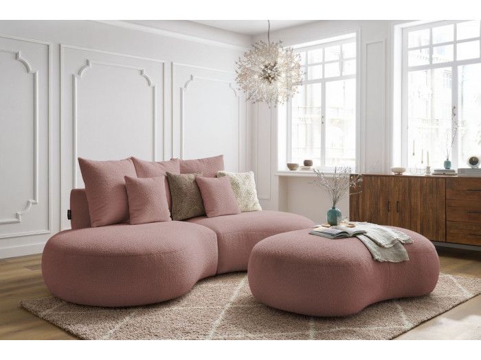 Canapé droit fixe 4 places SAINT-GERMAIN tissu bouclette avec pouf