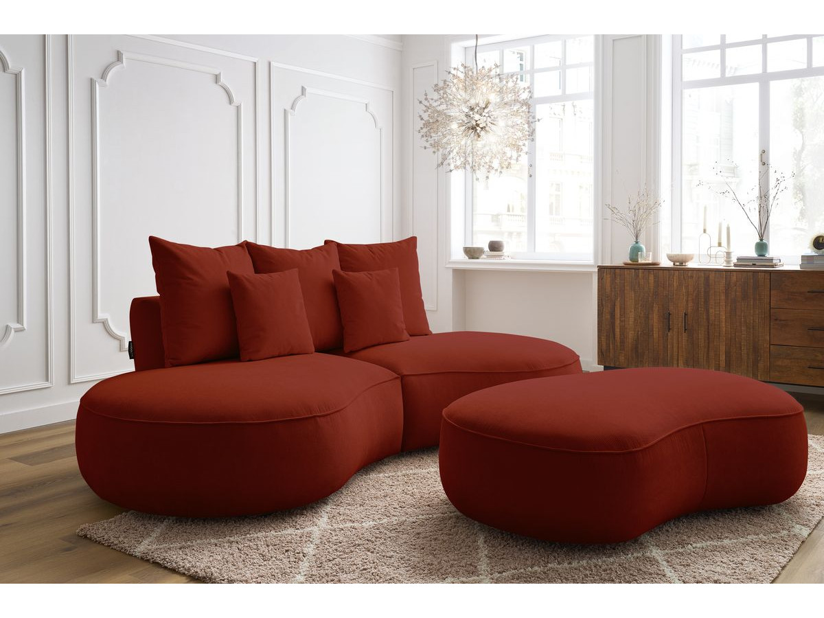 Canapé droit fixe 3 places SAINT-GERMAIN tissu texturé avec pouf
